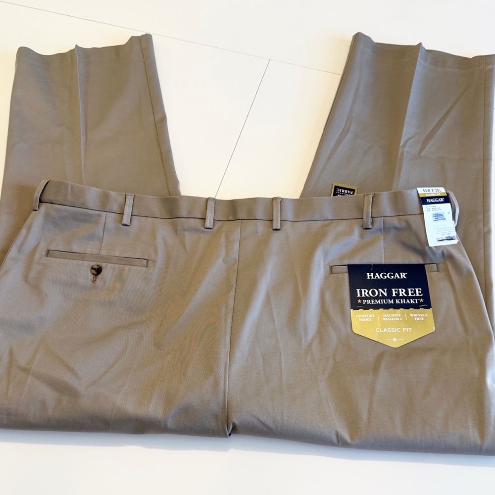 Haggar Big Men Iron Free Premium Comfort Stretch Khaki Dress Pants 50x29 - Picture 14 of 15